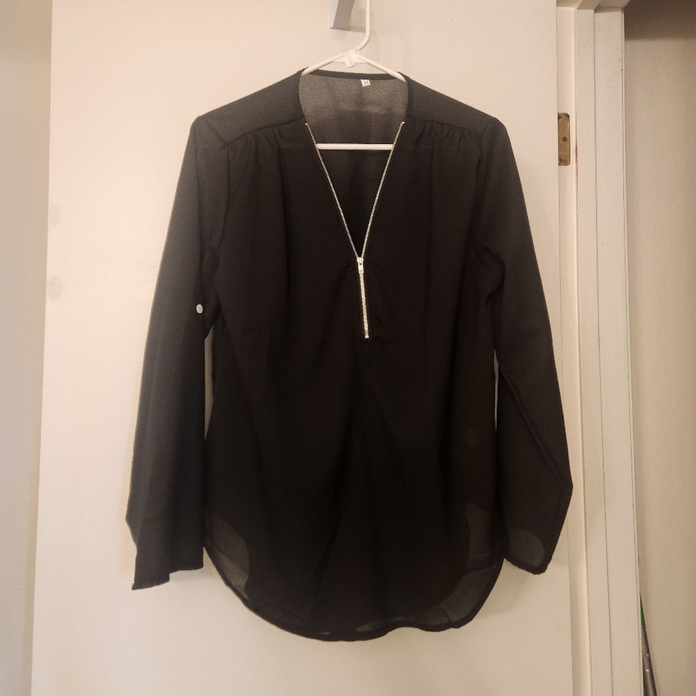 Black Blouse with Zipper Detail